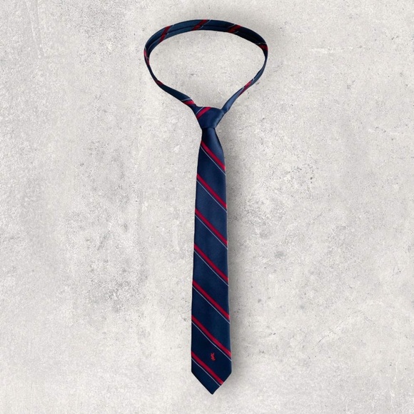 YVES SAINT LAURENT Navy Blue & Red Diagonal Motif Narrow Tie - Picture 1 of 4